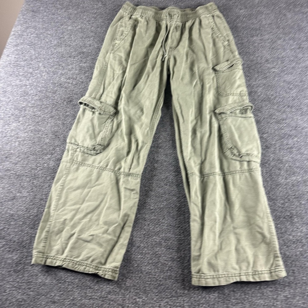 Old Navy Cargo Pants Mens M Green Wide Leg Elastic Waist Cotton Rayon Relaxed